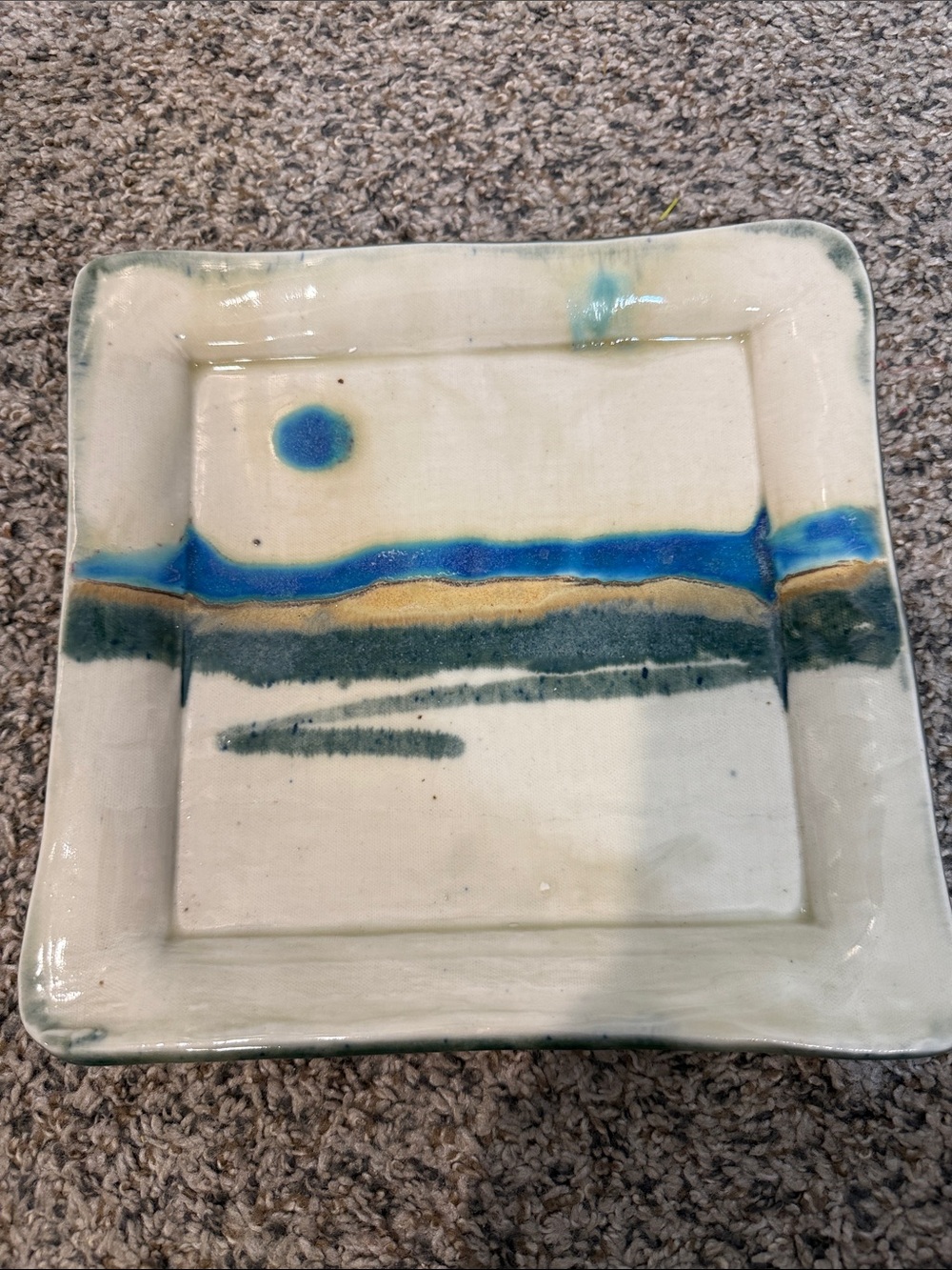 Fine Art Pottery hanging square plate 1982 Glaze signed and impressed